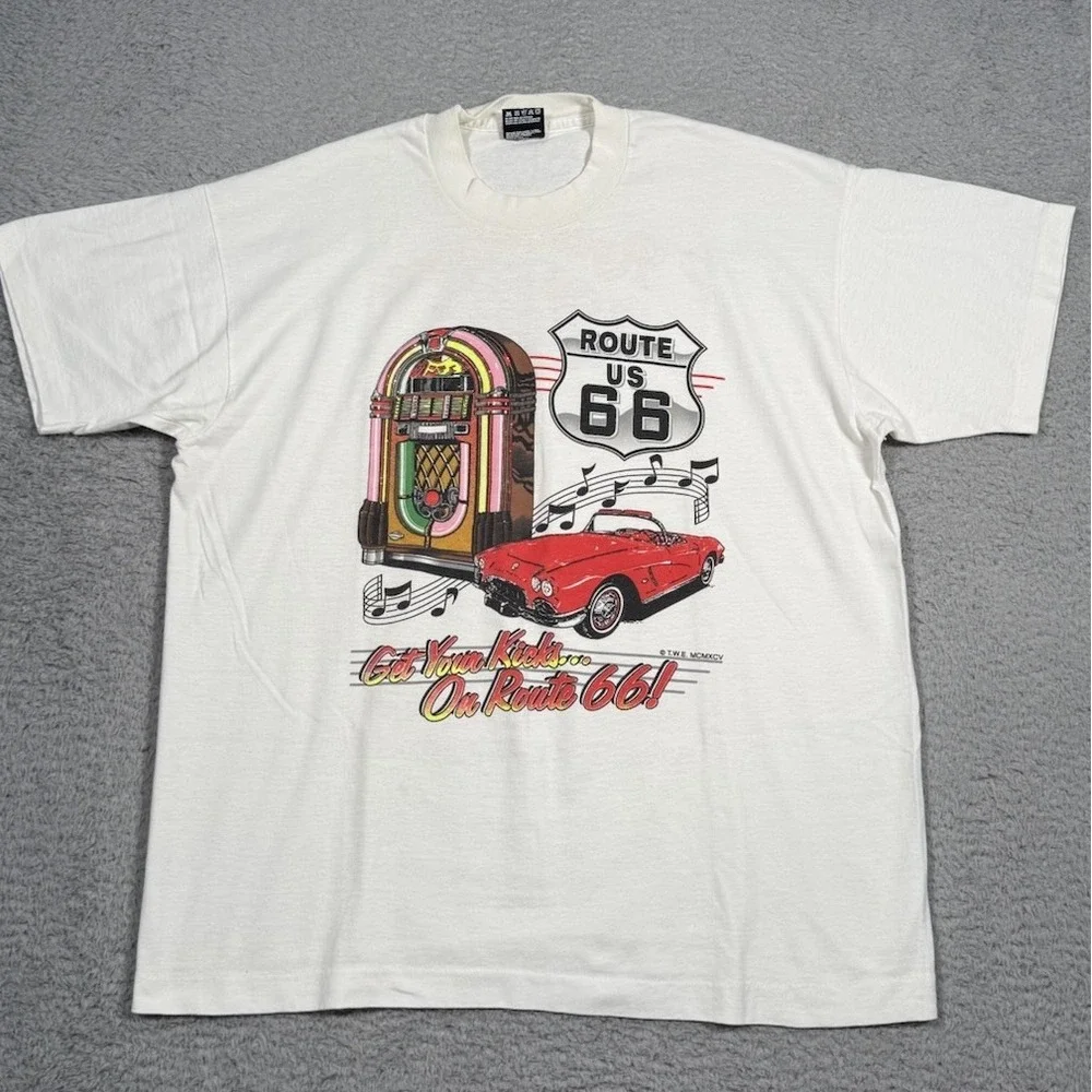 Vintage 1960s Fruit Of The Loom Route Us 66 Got‎ My Kicks White Tshirt Adult XL